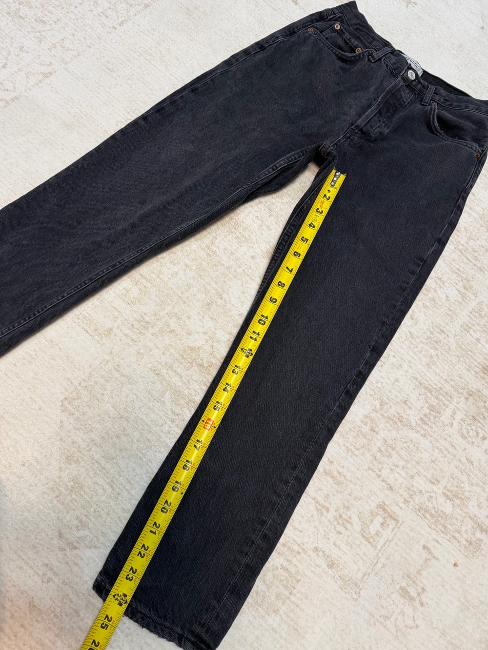 AGOLDE Riley High Rise Straight Crop Jeans 24 Black Washed Distressed Hem - Picture 10 of 12